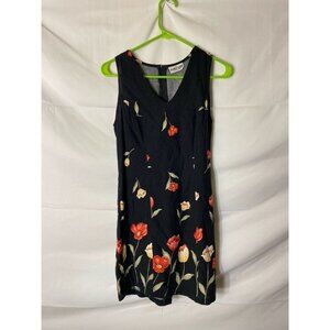 NIKI-LEE WOMENS SIZE SMALL 2/4 BLACK BODYCON DRESS FLORAL SLEEVELESS KNEE LENGTH
